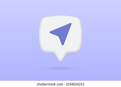 3d paper plane in white speech bubble icon on purple background. 3d vector render illustration.