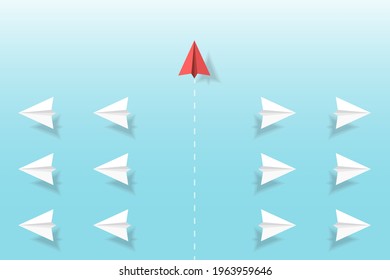 3d paper planes in the sky. Origami aircraft. Geometric shape symbol. Concept of business, leadership, success, education, teamwork mission , think different, standout vision, courage management