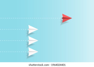 3d paper planes in the sky. Origami aircraft. Geometric shape symbol. Concept of business, leadership, success, education, teamwork mission , think different, standout vision, courage management