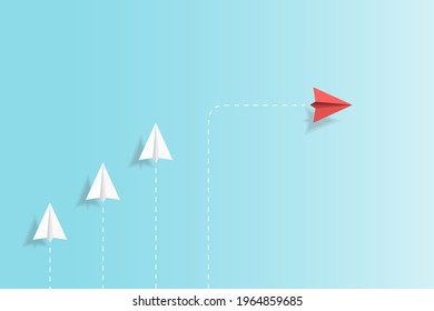 3d paper planes in the sky. Origami aircraft. Geometric shape symbol. Concept of business, leadership, success, education, teamwork mission , think different, standout vision, courage management