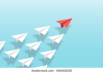 3d paper planes in the sky. Origami aircraft. Geometric shape symbol. Concept of business, leadership, success, education, teamwork mission , think different, standout vision, courage management