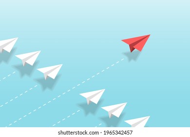 3d paper planes in the sky. Origami aircraft. Geometric symbol. Concept of business, leadership, success, Solution, teamwork mission , think different, standout, courage management, Problem solved