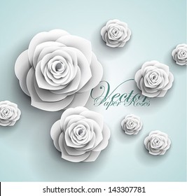 3d Paper Rose Flowers - Vector Abstract Background