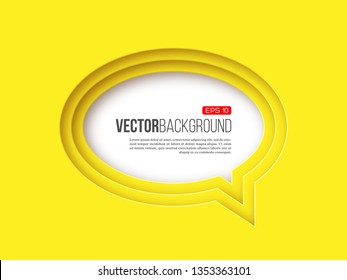 3d paper round speech bubble, yellow color. Layered effect with shadow. Vector illustration.