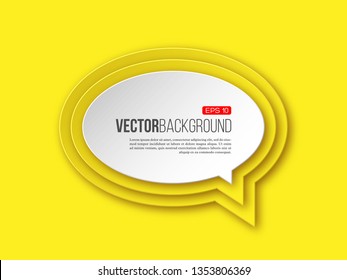 3d paper round speech bubble, yellow color. Layered effect with shadow. Vector illustration.