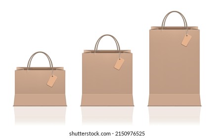 3D Paper Shopping Bag With Leather Tag. EPS10 Vector