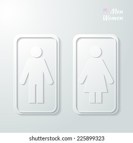 3d Paper signs - toilet, changing room, male, female, wc on a grey background. Vector.