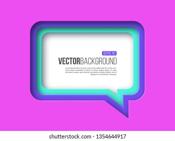 3d paper speech bubble. Purple and blue colors. Layered effect with shadow. Vector illustration.