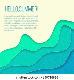 3D paper waves abstract background with paper cut shapes. Vector design layout for business presentations, flyers, posters. Beach or seashore stylized