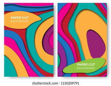 3D papercut banner of gradient white paper layers. Vector background design of horizontal abstract smooth origami shape paper cut, flowing liquid texture or topography concept for website template.