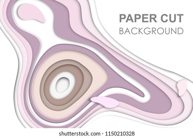 3D papercut banner of gradient white paper layers. Vector background design of horizontal abstract smooth origami shape paper cut, flowing liquid texture or topography concept for website template.