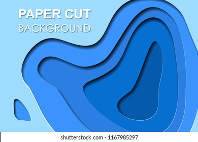 3D papercut banner of gradient white paper layers. Vector background design of horizontal abstract smooth origami shape paper cut, flowing liquid texture or topography concept for website template.