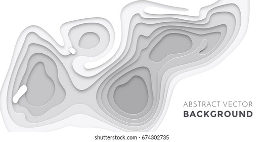 3D papercut banner gradient white paper layers  Vector background design horizontal abstract smooth origami shape paper cut  flowing liquid texture topography concept for website template