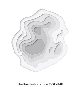 3D Papercut Gradient Layers Texture On White Vector Background. Abstract Art Design Of Flowing Liquid Or Origami Paper Cut Layer Smooth Shape. Topography Map Concept For Website Template