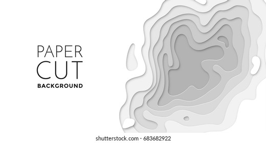 3D Papercut Layers In Gradient Texture Vector Banner. Abstract Paper Cut Art Background Design For Website Template. Topography Map Concept Or Smooth Origami Paper Cut.