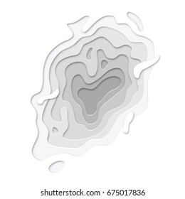 3D Papercut Layers On White Gradient Vector Background Design. Abstract Topography Texture Concept Or Smooth Origami Shape Paper And Flowing Liquid. Art Illustration For Website Template