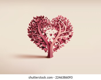 3D paper-cut love tree forming a heart silhouette. Soft romantic tones perfect for Valentine, wedding, or nature-inspired love artwork.

