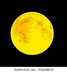 3d papercut moon vector yellow and black