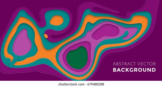 3D papercut multi color banner of gradient white paper layers. Vector background design of horizontal abstract smooth origami shape paper cut, flowing liquid texture concept for website template