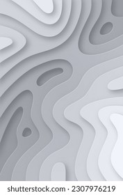 3D papercut multi layers, gray topography relief imitation, gradient texture. Abstract paper cut soft banner, topographic map, background vector illustration