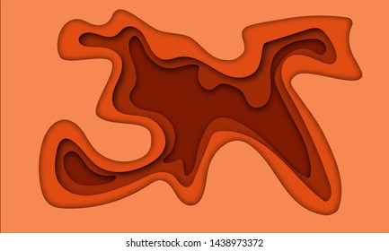 3D papercut orange  gradient layers effect texture vector background. Abstract paper cut art background design for website template. Topography map concept or smooth origami paper cut