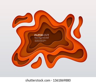 3d papercut style background. Orange composition with a layered effect of flowing shapes with a shadow, carving art. Abstract paper cut design, vector illustration