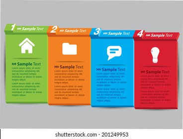 3D papers note text box, icon and number.