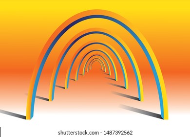 3d parabola tunnel with shade draw in graphic vector