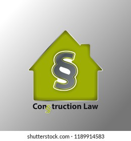 3D Paragraph Symbol And House - Construction Law Concept - Vector Illustration Metallic Design