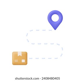 3D Parcel and location pin. Delivery concept. The parcel is on its way. Concept of worldwide shipment. Express delivery, shipping, truck icon, quick move. Trendy and modern vector in 3d style.