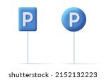 3d parking road sign, blue square and round shapes