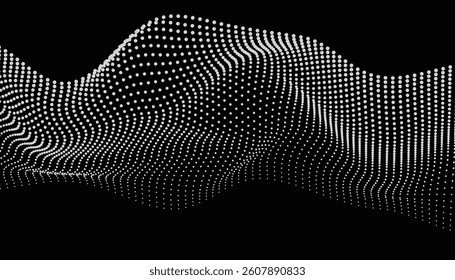 3D particle swirl forming tunnel mesh on dark background