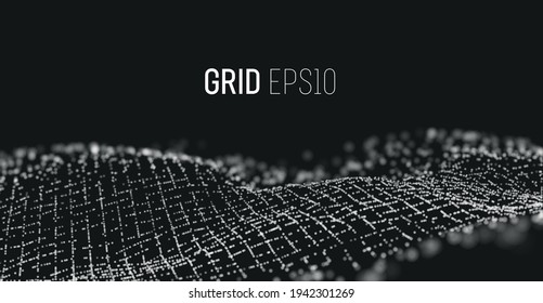 3d particles grid. Sound wave vector background