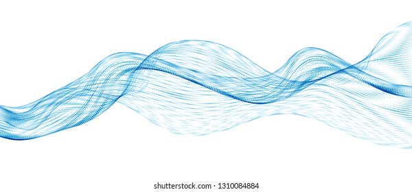 3d particles mesh array, sound wave flowing. Round points vector effect illustration. Blended mesh, 3d futuristic technology style.