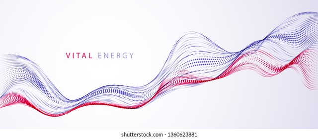 3d particles mesh array, sound wave flowing. Round points vector effect illustration. Blended mesh, 3d futuristic technology style.