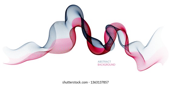 3d particles mesh array, sound wave flowing. Round points vector effect illustration. Blended mesh, future technology relaxing wallpaper.