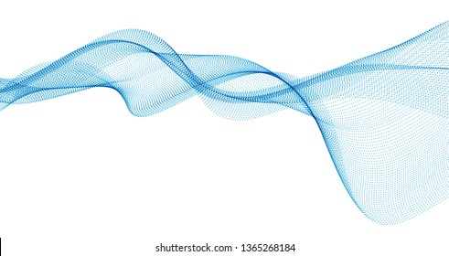 3d Particles Mesh Array, Sound Wave Flowing. Round Points Vector Effect Illustration. Blended Mesh, 3d Futuristic Technology Style.