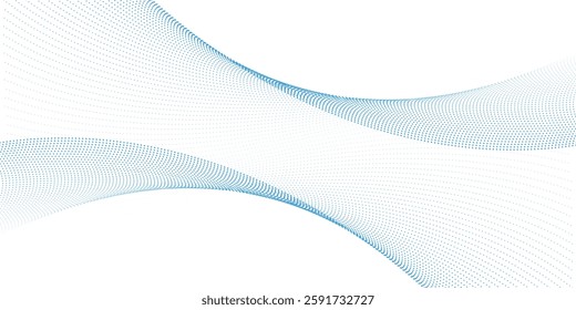 3d particles mesh array, sound wave flowing. Round points vector effect illustration. Blended mesh, 3d futuristic technology style.