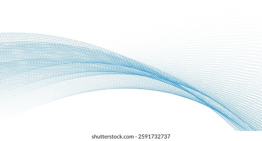 3d particles mesh array, sound wave flowing. Round points vector effect illustration. Blended mesh, 3d futuristic technology style.