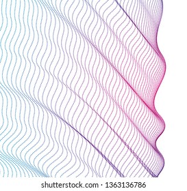 3d particles mesh array, transparent tulle textile on wind flowing. Round points vector effect illustration. Blended mesh, 3d calming tranquil wallpaper.