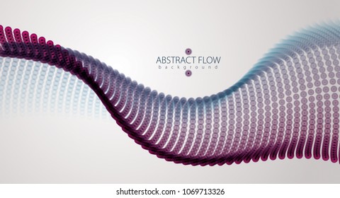 3d particles mesh array wave, sound flowing. Blurred round lights vector effect illustration. 3d futuristic technology style.