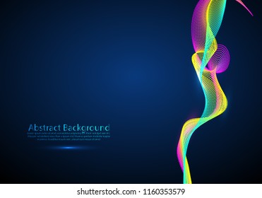 3d particles mesh array wave, sound flowing. Blurred round lights vector effect illustration. 3d futuristic technology style.