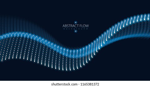 3d particles mesh array wave, sound flowing. Blurred round lights vector effect illustration. 3d futuristic technology style.