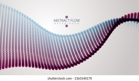3d particles mesh array wave, sound flowing. Blurred round lights vector effect illustration. 3d futuristic technology style.