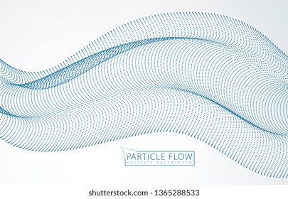 3d particles mesh array wave, sound flowing. Blurred round dots vector effect illustration. 3d futuristic technology style.