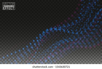 3d particles Sound Wave Flowing Over Dark. Round Shining Points Blended Mesh. Future Technology. Vector Illustration Transparent Background