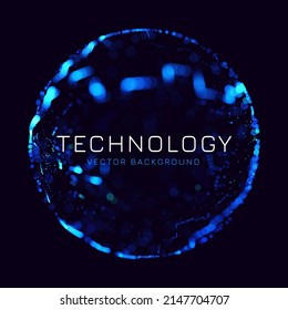 3D Particles Sphere Technology Background. Blurry Dots Micro World Abstract Technology Science Sphere. VR Virtual Reality Tech Orb Vector Illustration.