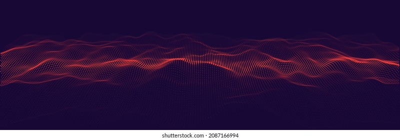 3D Particles Surface HUD Element. Futuristic Topography Landscape Map Concept. DJ Music Sound Wave Visualization. Vector Illustration.