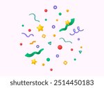3D Party Confetti Set Isolated on White. Festive Template in colorful colors for party illustration, surprise, celebrate, gift, birthday invitation. 3D Web Vector Illustrations.