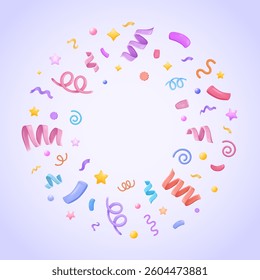 3D Party Confetti Set Isolated. Festive Template for Celebration, Surprise, Gift, Birthday Invitation.Vector 3d design concept. Three dimensional vector illustration for web, print, banner, landing